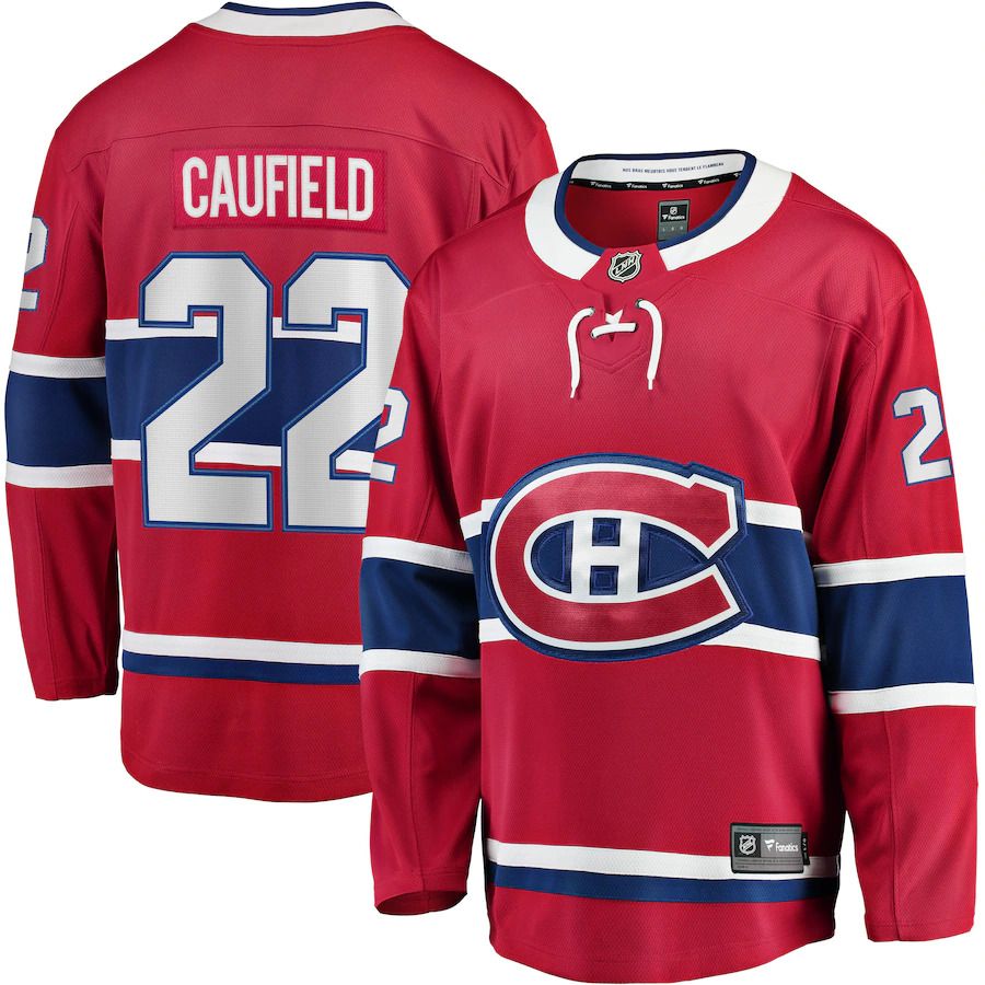 Men Montreal Canadiens 22 Cole Caufield Fanatics Branded Red Home Breakaway Replica NHL Jersey